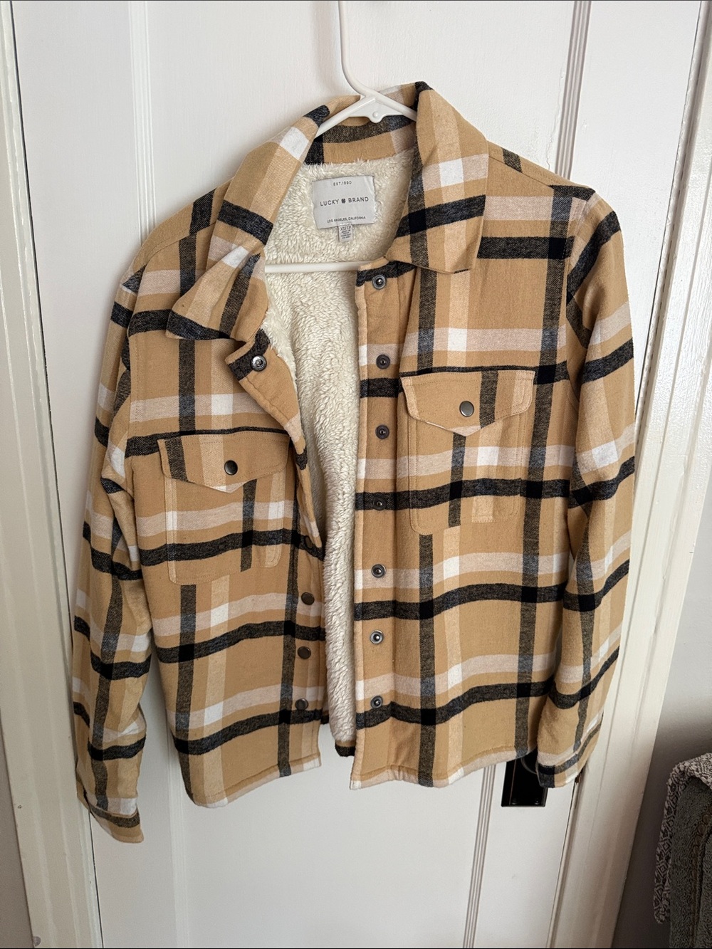 Lucky Brand Tan Plaid Sherpa-Lined Jacket
